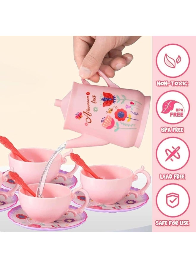 Mitoy Tea Set for Little Girls, Princess Tea Time Toys Playset, Afternoon Tea Toys Set for Kids, Teapot Dishes Dessert & Carrying Case, Kitchen Pretend Play Tin Tea Party Set Gifts for Kids - Image 5